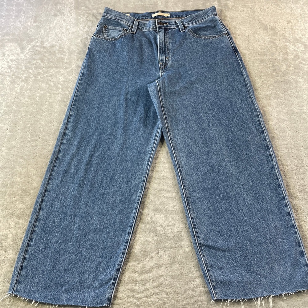 Levis Premium Jeans Baggy Dad Womens 29 Blue High Rise Wide Leg Raw Hem Mom